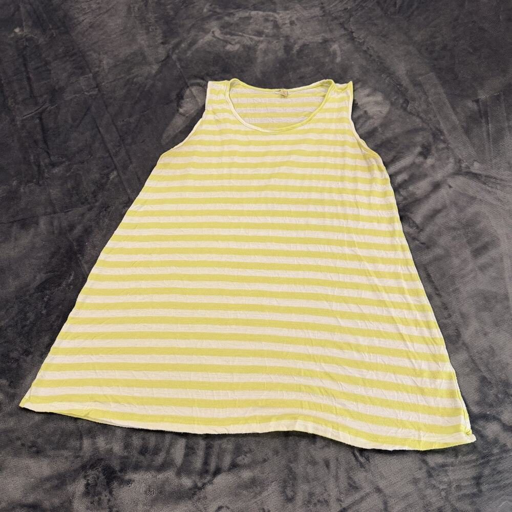 Comfy USA Lime Green Stripe Sun Dress M Made in USA Knit Crinkle Beach Summer